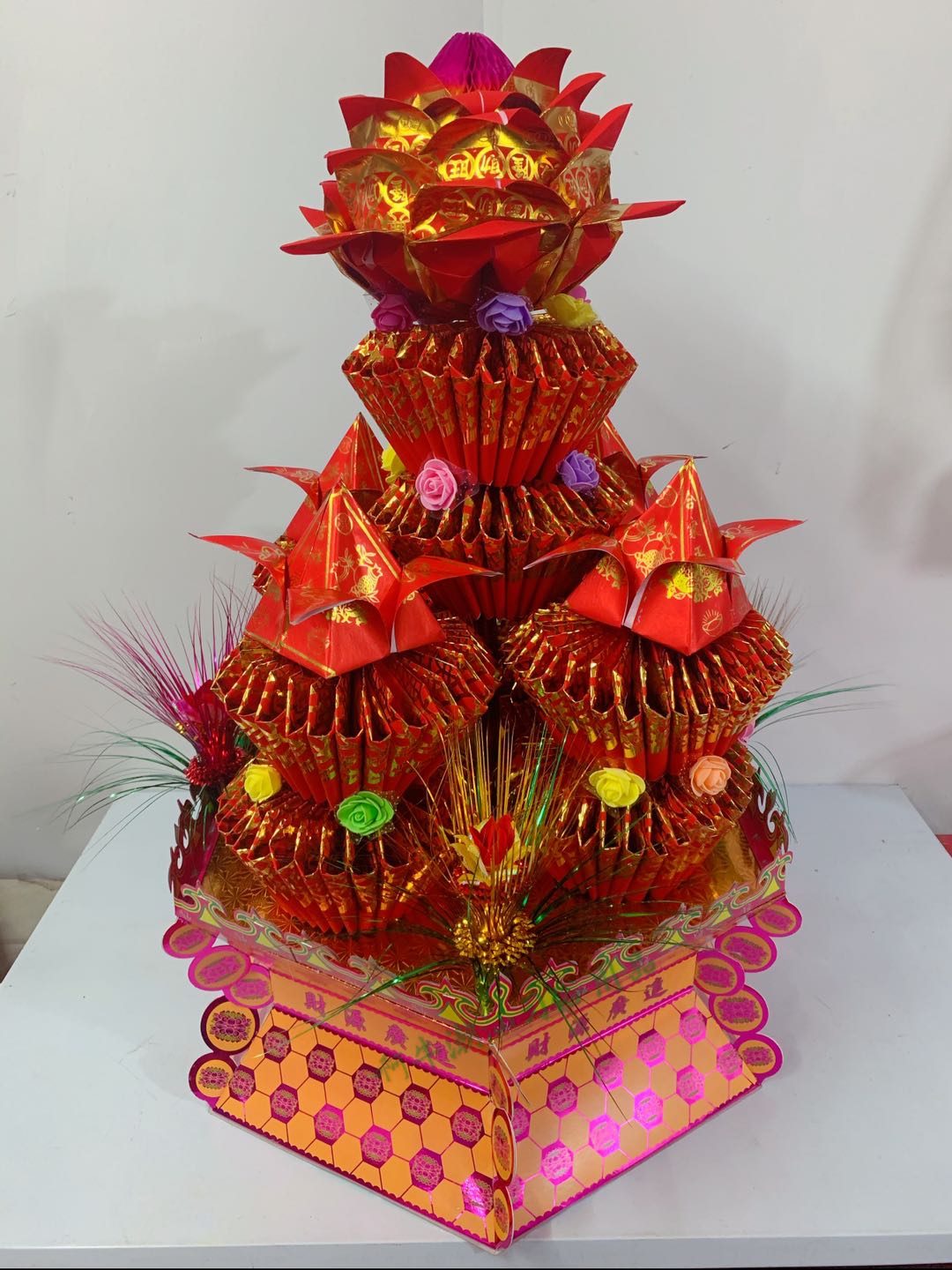 潮汕中秋拜神赏月用品手工diy折塔红红火火团圆折纸