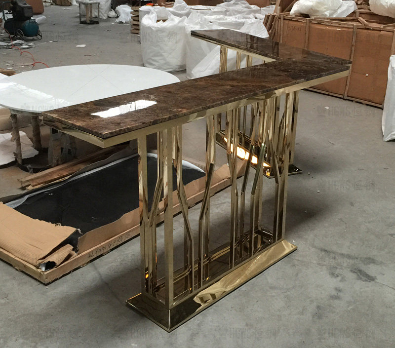 玄关简约北欧长方形不锈钢供桌客厅置物架沙发大理石玄关台