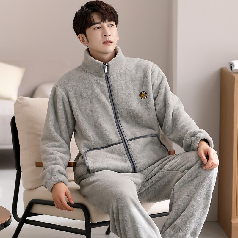 睡衣男士冬季珊瑚瑚绒加厚保暖家居服秋冬法兰绒睡衣