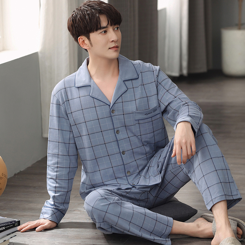 男士睡衣春秋秋季纯棉长袖家居服男款全棉秋冬睡衣