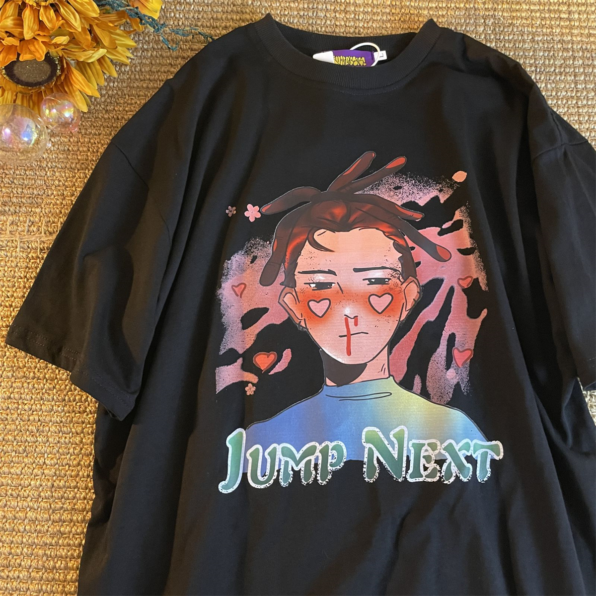 AMUP Vintage 阿美咔叽美式复古流鼻血男孩二次元动漫纯棉短袖t恤