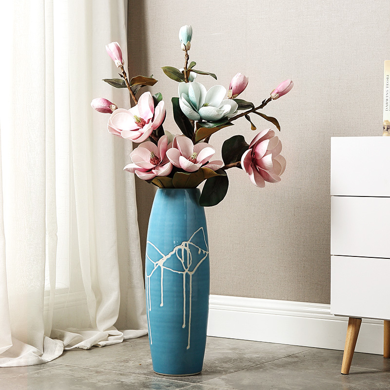 陶瓷落地花瓶客厅插花仿真套装高大干花大号花瓶