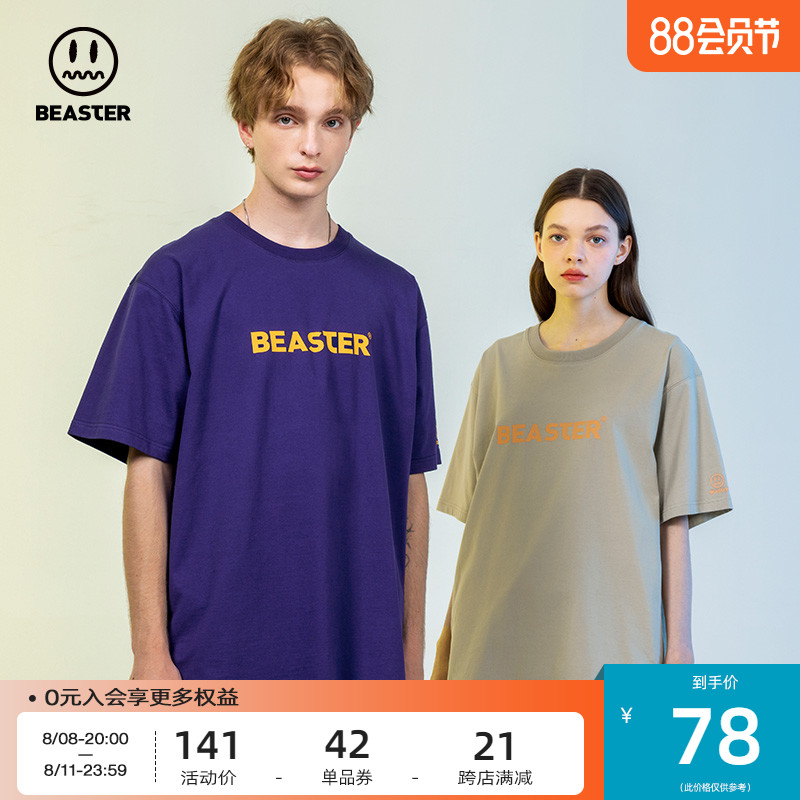 BEASTER小恶魔鬼脸夏季街头潮牌短袖T恤宽松休闲字母情侣衣服男