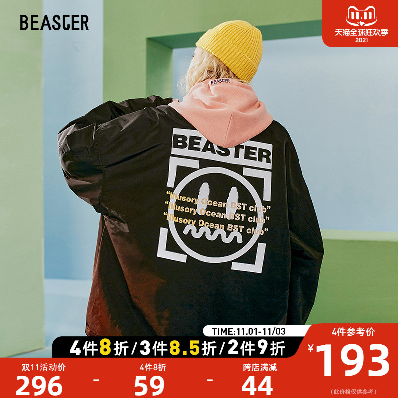 BEASTER嘻哈宽松春秋反光印花恶魔鬼脸夹克外套男潮