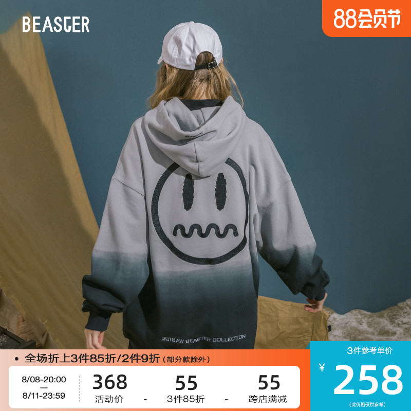 BEASTER小恶魔鬼脸秋季渐变情侣潮牌嘻哈卫衣男国潮宽松男连帽衫