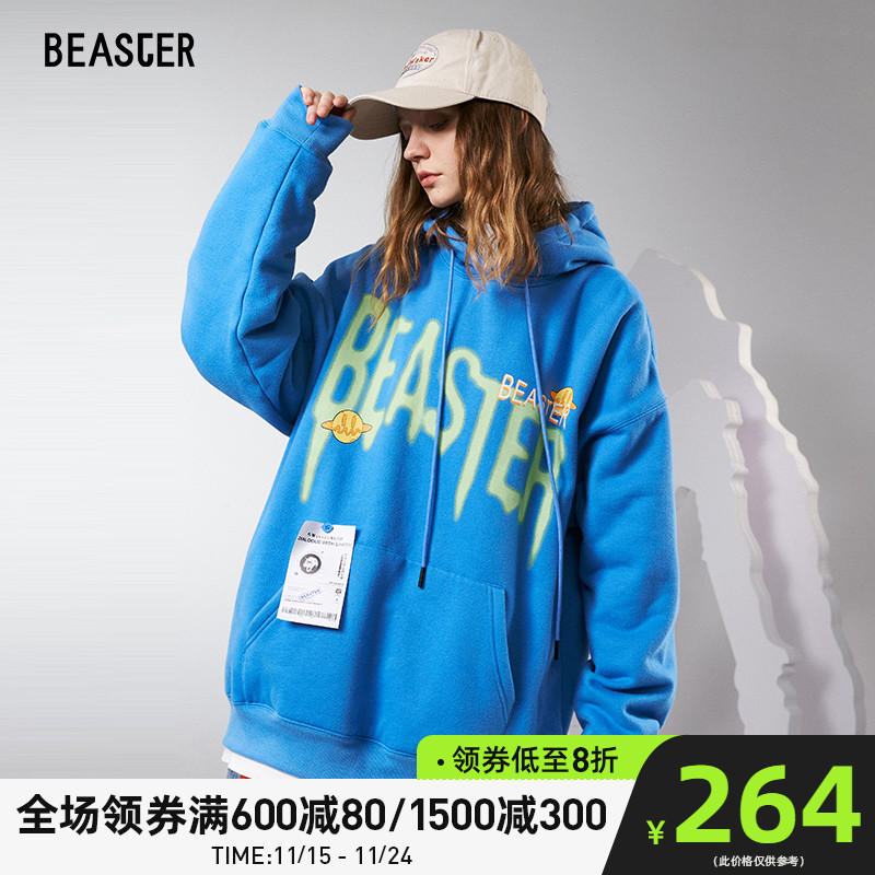 BEASTER小恶魔笑脸套头宽松新款潮流时尚休闲长袖抽绳加绒卫衣秋