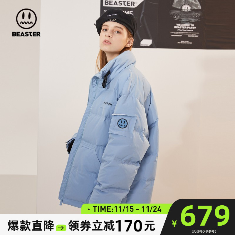 BEASTER小恶魔鬼脸不规则口袋羽绒服潮牌冬季新款休闲街头外套男