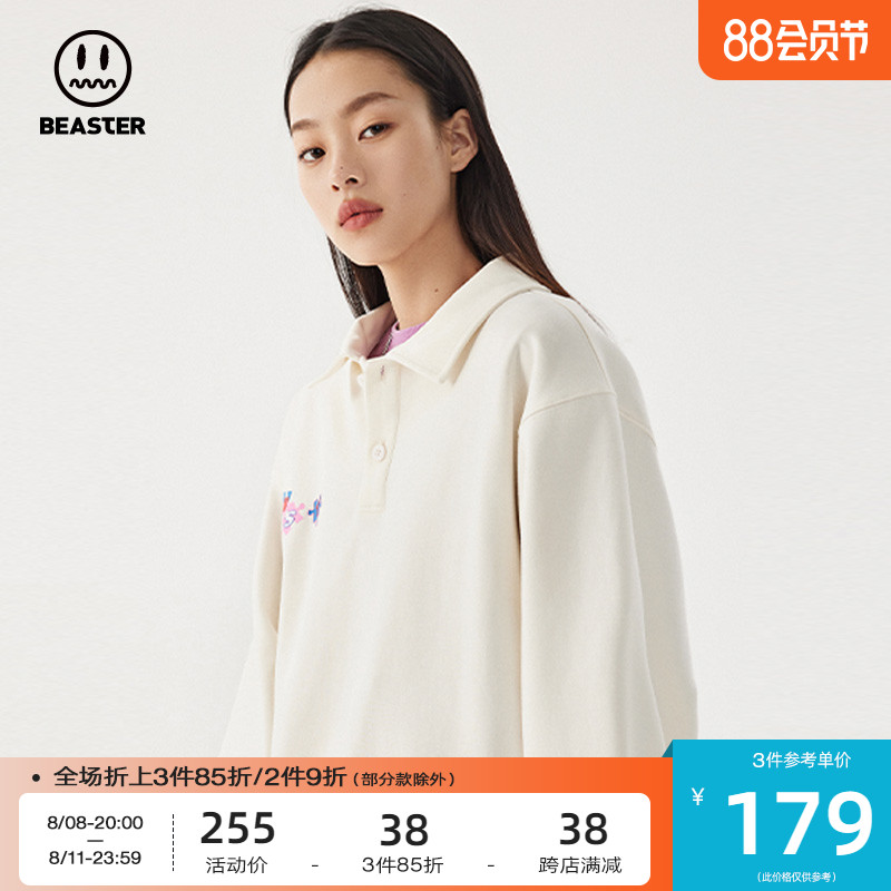 BEASTER小恶魔鬼脸潮流美式复古Polo衫学院风宽松休闲简约上衣男