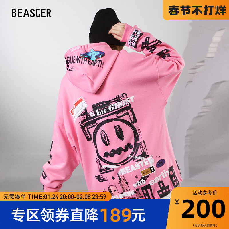 BEASTER 小恶魔明星同款卫衣时尚印花潮流宽松纯棉圆领套头上衣男