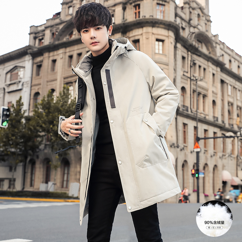 风衣羽绒服男高中学生日系休闲冬季外套白鸭绒派克大衣2021中长款