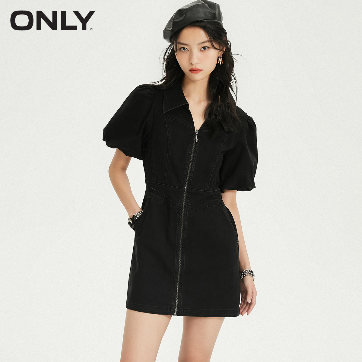 only2021夏季 显瘦牛仔连衣裙女 新款 修身 121342014 甜美泡泡袖