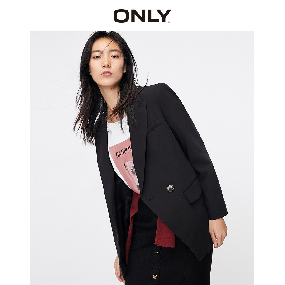 only2020冬季纯色直筒气质英伦通勤外套西装