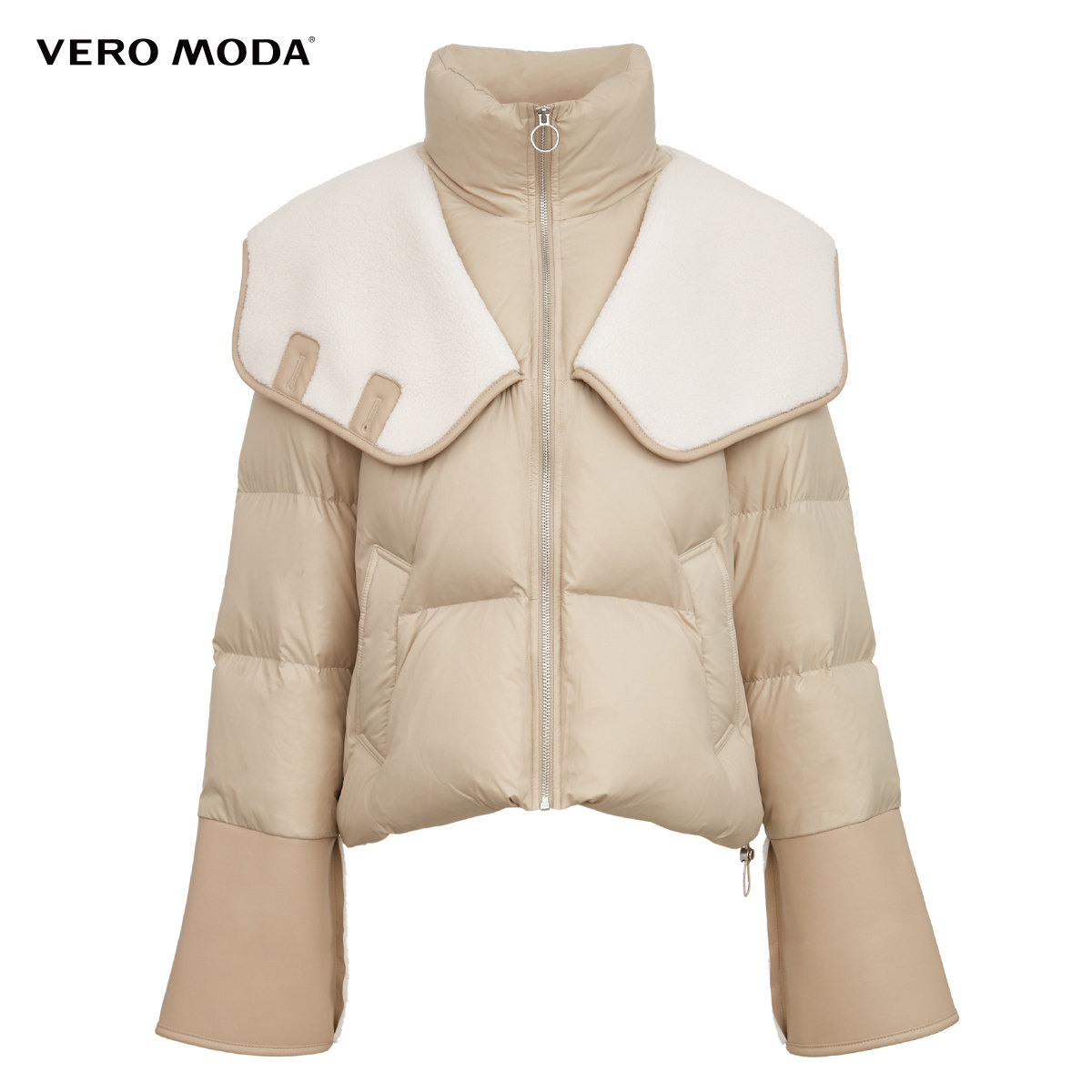 veromoda2021春夏新款韩版减宽松连帽拼皮羽绒服羽绒服