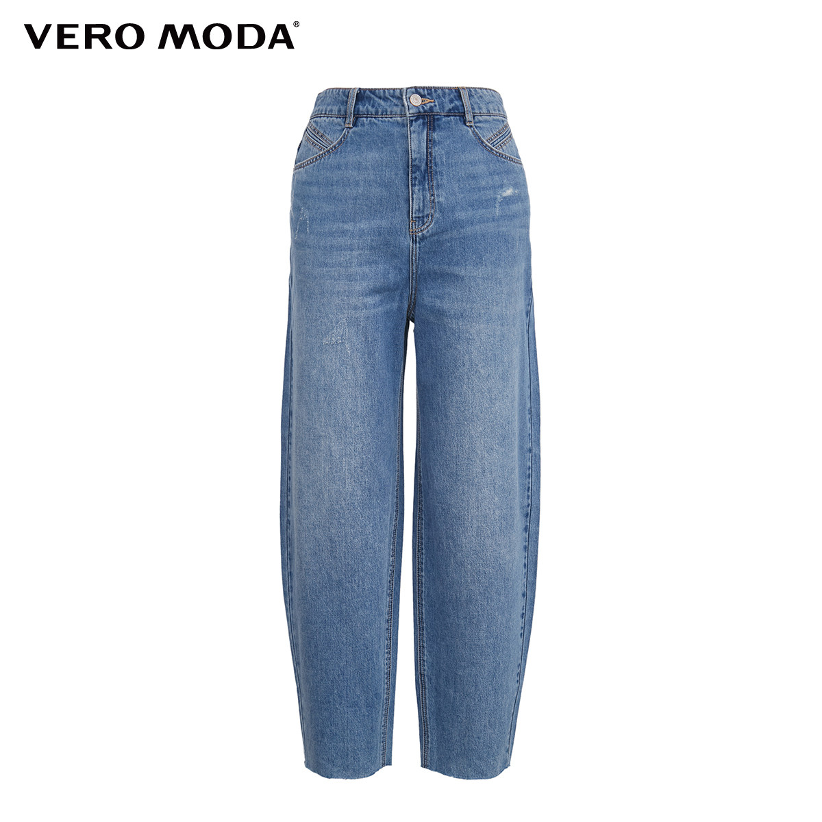 veromoda2021春夏新款特殊磨损洗烂工艺高腰牛仔裤牛仔裤