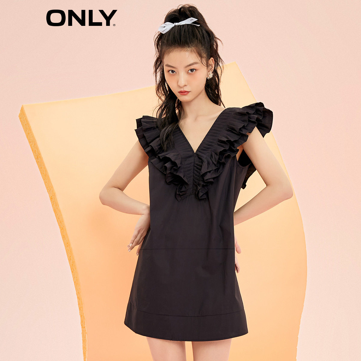 only2021夏季新款荷叶短款无袖轻熟连衣裙121307012连衣裙