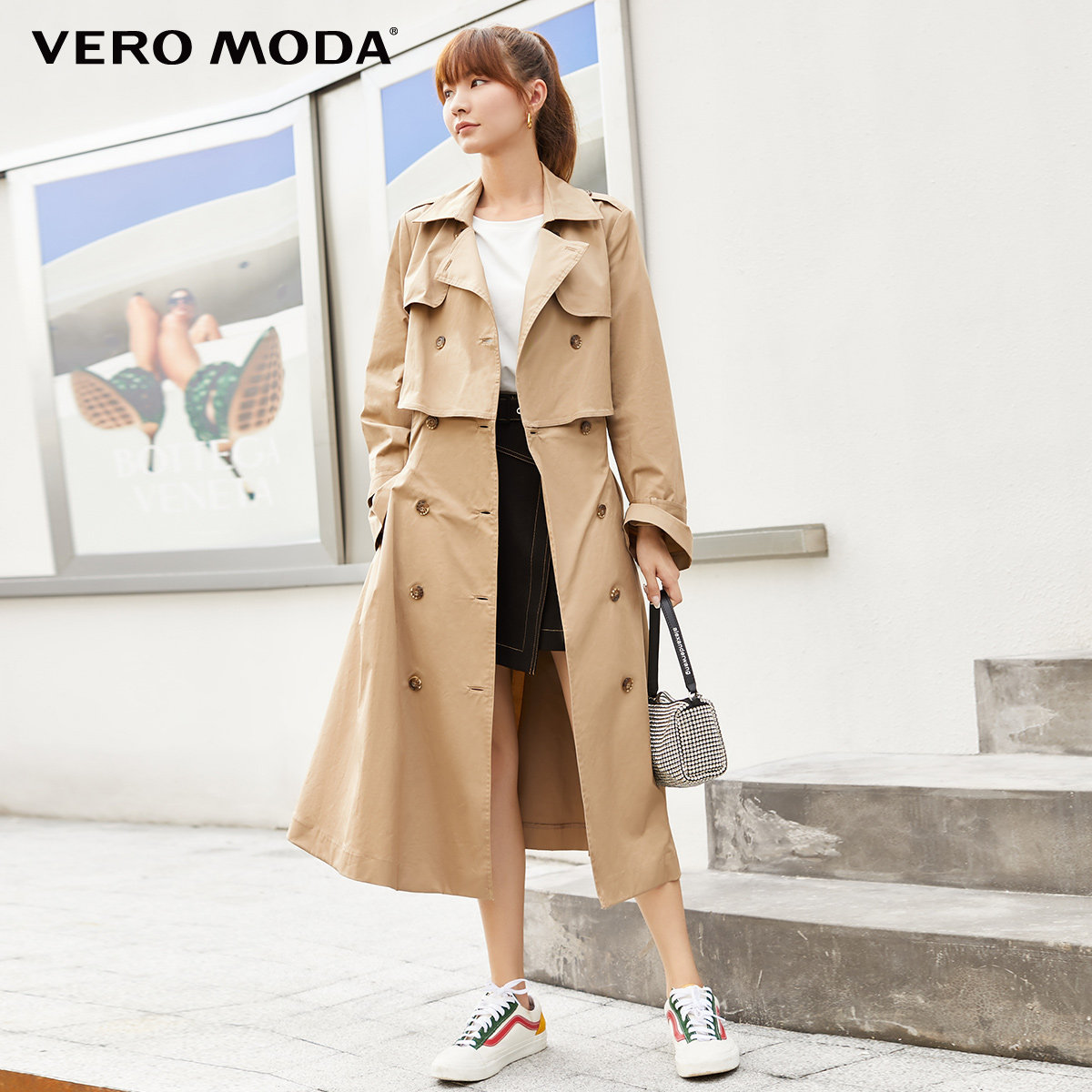 veromoda2021春夏新款双排翻领绑带风衣外套风衣