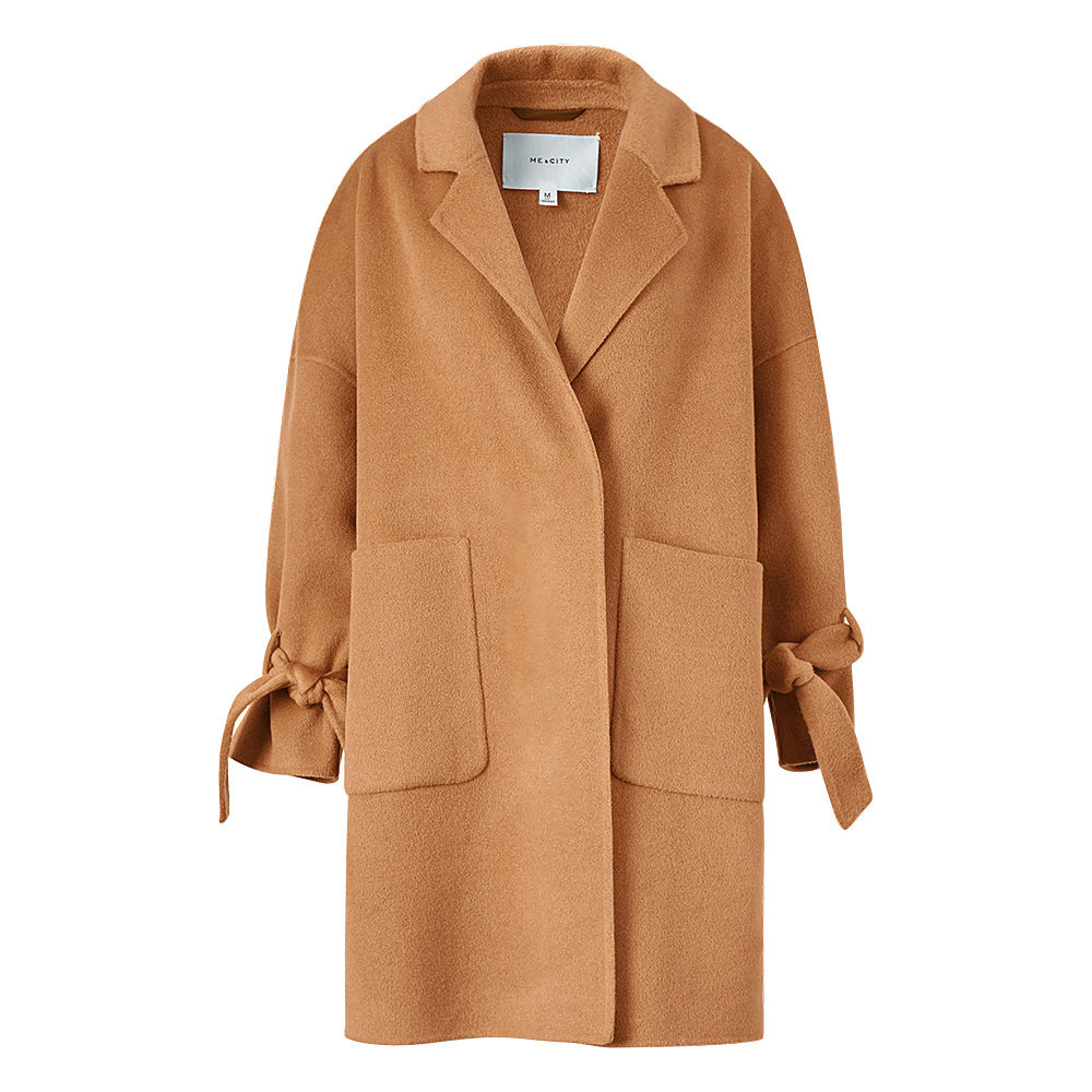 折|羊毛mecity女chic双面呢大衣森女系带外套中长款