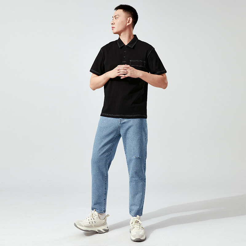 西遇黑色polo衫男2021夏季新款潮流帅气休闲polo衫