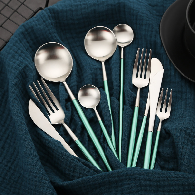 葡萄牙leon不锈钢西餐牛排刀叉四件件套家用汤勺西餐餐具套装