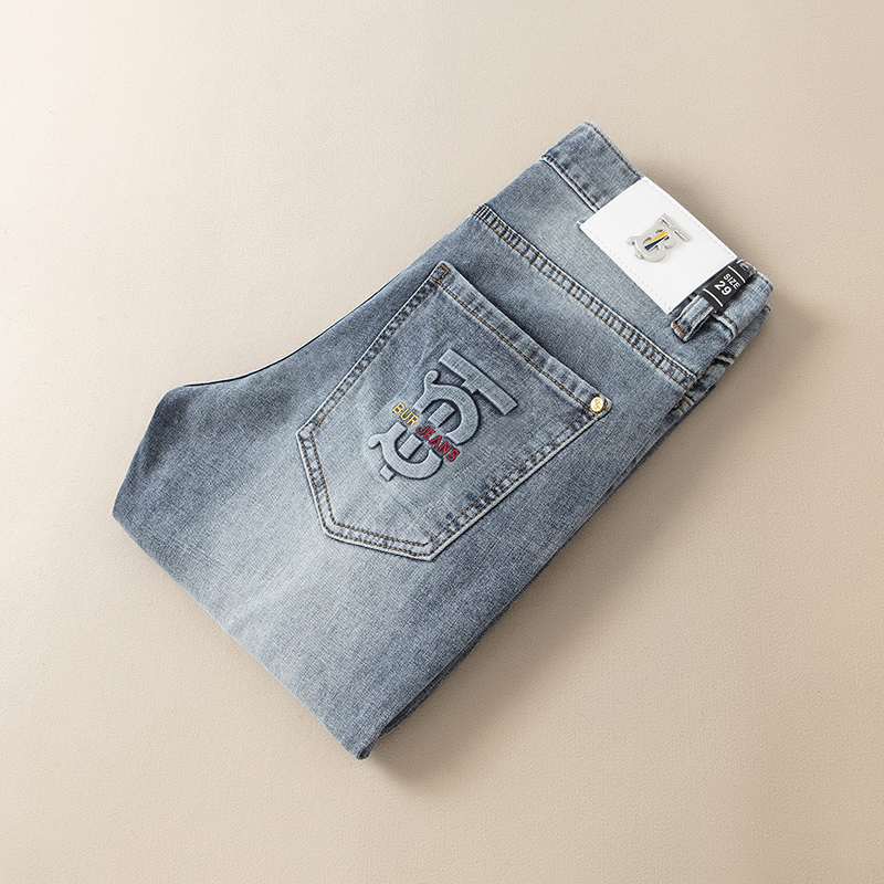 巴宝莉浅色牛仔裤男2022新款春夏季薄款弹力高端潮牌修身小脚长裤