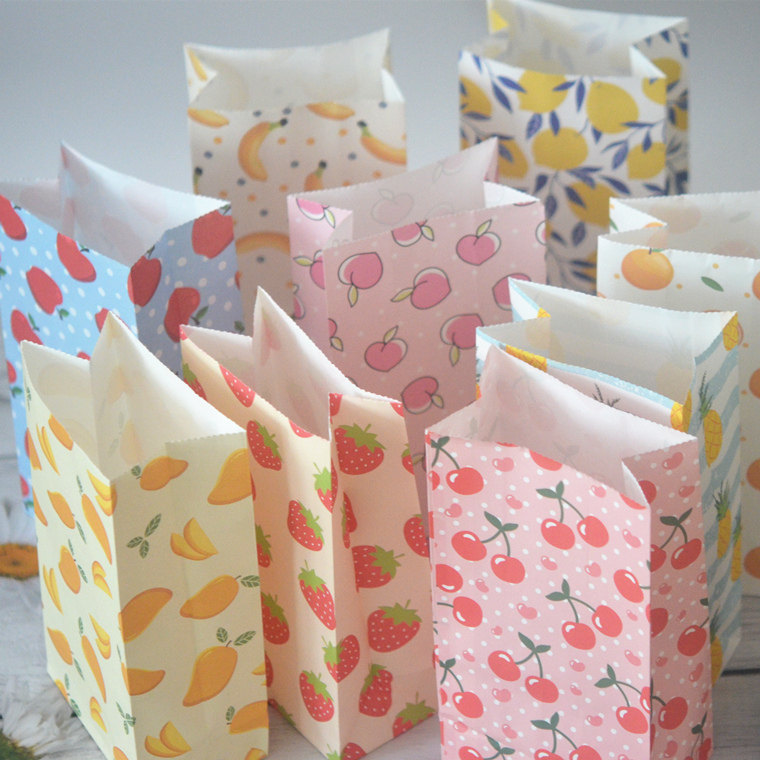 5个一份水果款平口纸袋炫彩瓜果图案礼品礼品包装牛皮纸袋
