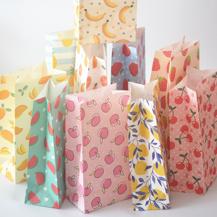 5个一份水果款平口纸袋炫彩瓜果图案礼品礼品包装牛皮纸袋