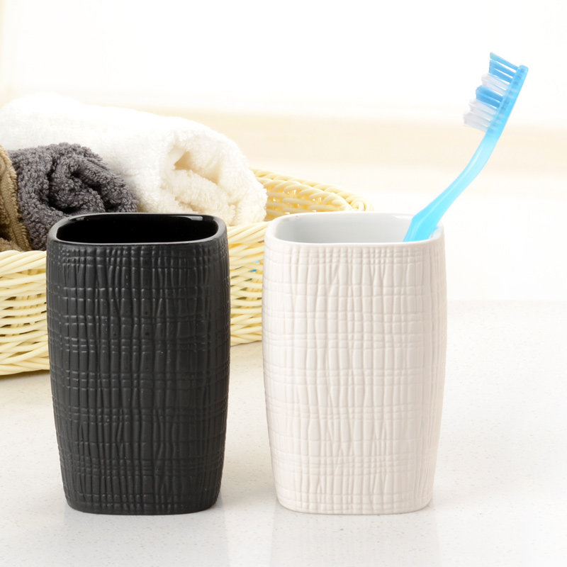 spirella/丝普瑞粗布纹retro银河陶瓷情侣漱口对杯刷牙缸2个