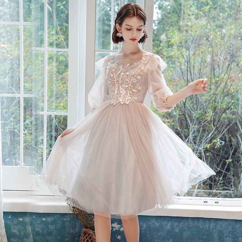 伴娘裙礼服姐妹服团2021新款秋冬长款合唱服晚宴主持人敬酒服女