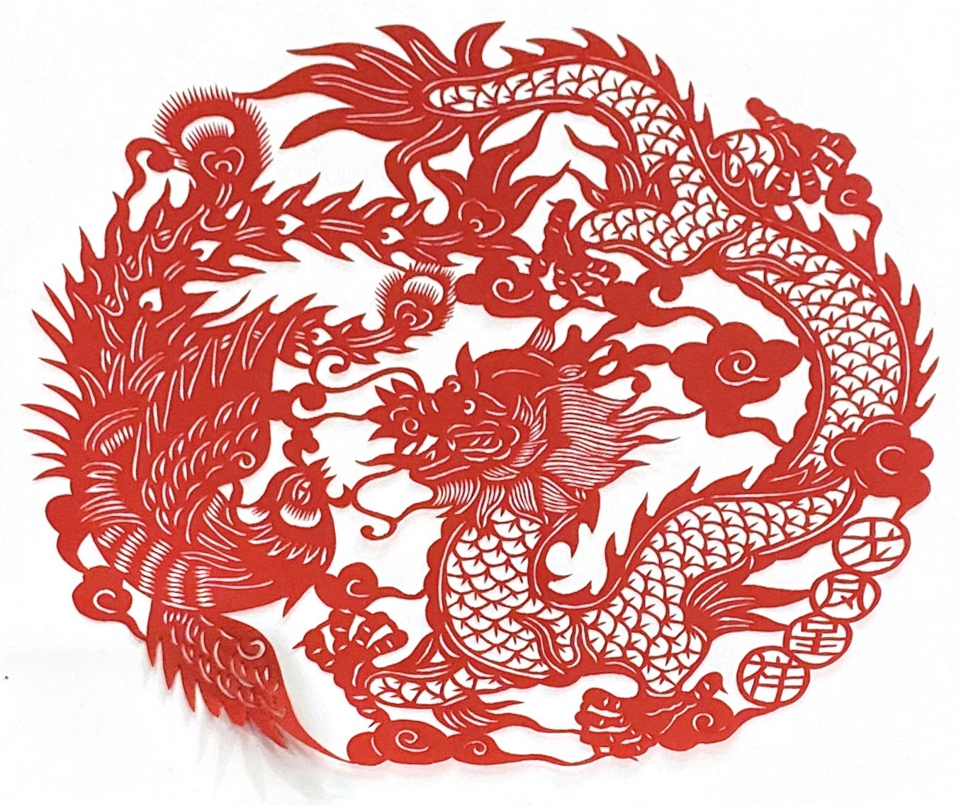 福之中国特色蔚县剪纸龙凤呈祥木框摆台家居装饰送礼必选剪纸