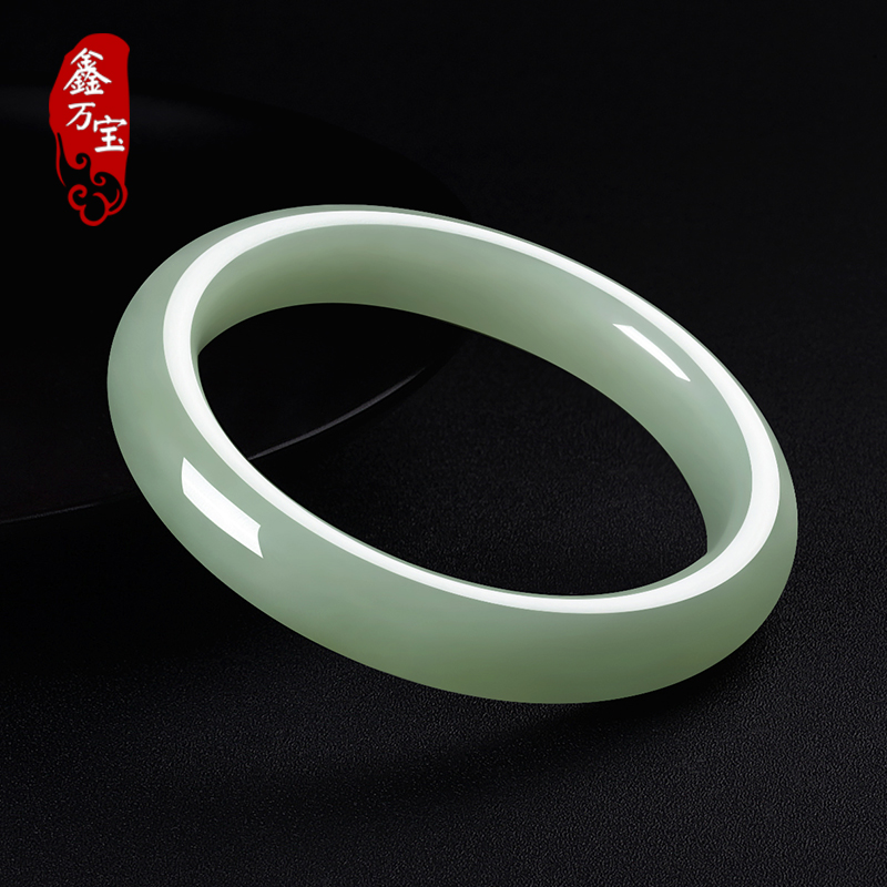 鑫万宝新疆和田青玉手镯水色细圆10mm少女天然手饰