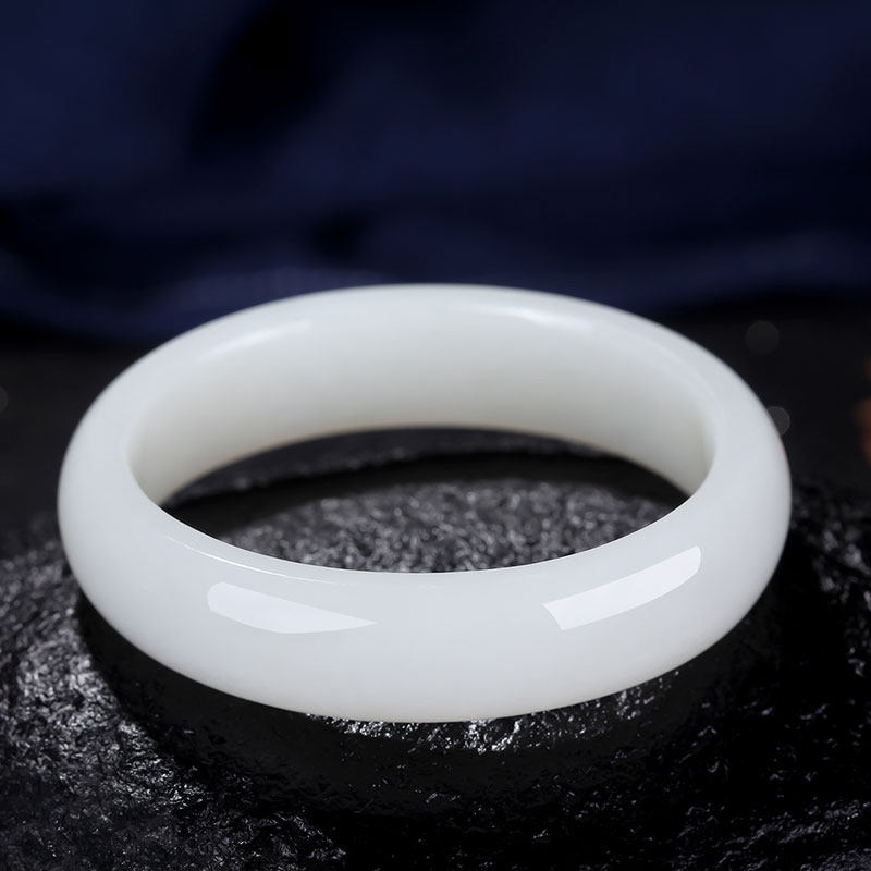 鑫万宝新疆和田玉白玉手镯天然正品玉镯子贵妃镯女款玉石手镯宽条