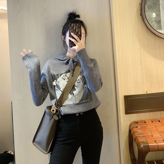 Sweater women 2020 new sweater thick hooded knitted loose outer wear short ladies tops printed sweater Sweater women 2020 new sweater thick hooded knitted loose outer wear short ladies tops printed sweater