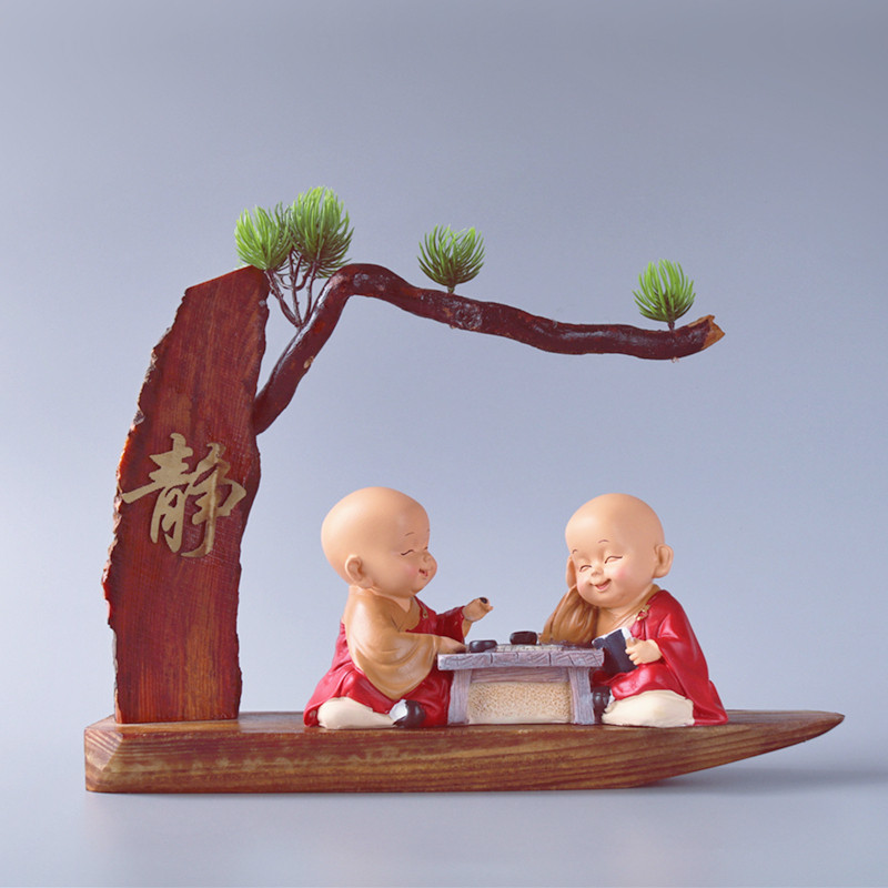 勤学智慧小和尚禅意摆件佛系办公室装饰中式树脂摆件