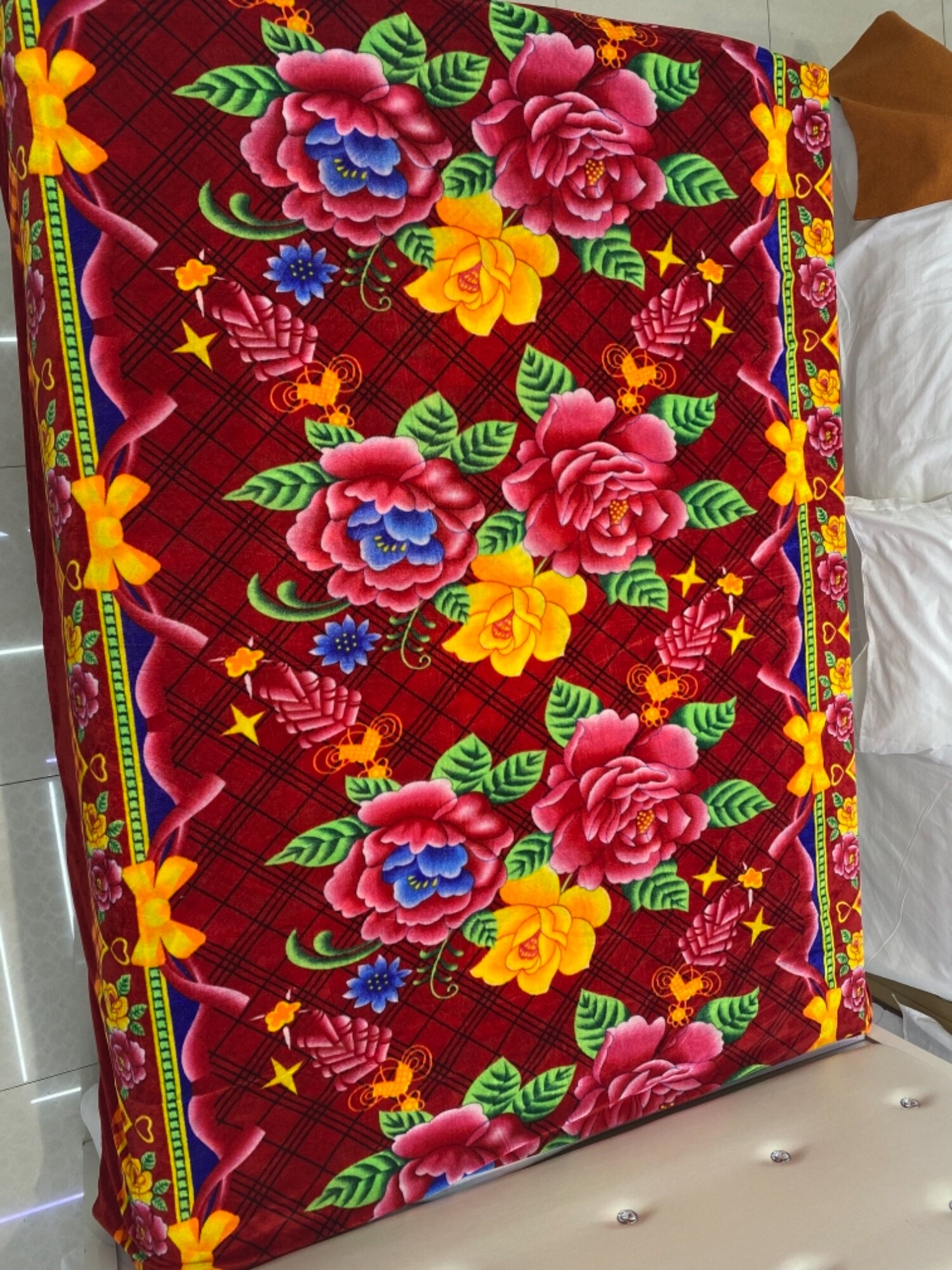 保暖被套金丝绒床单加厚床上用品牡丹花盛开喜庆被套