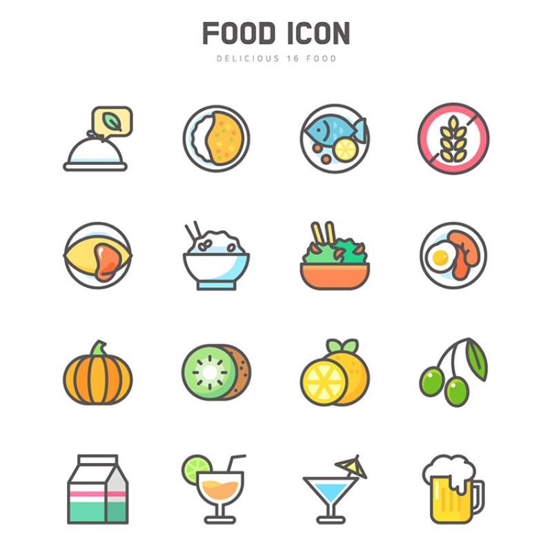 精致美食食物icon图标饮料蛋糕中餐水果蔬菜设计素材
