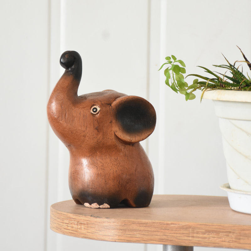 泰国进口木制手工雕刻小象摆件东南亚创意复古卡通大象桌面木雕