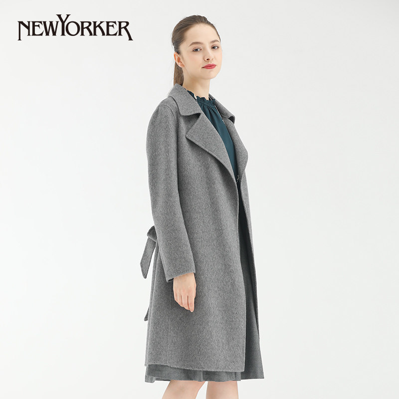 newyorker纽约克女装驼毛混纺双面呢大翻领束带风衣外套513027  价格