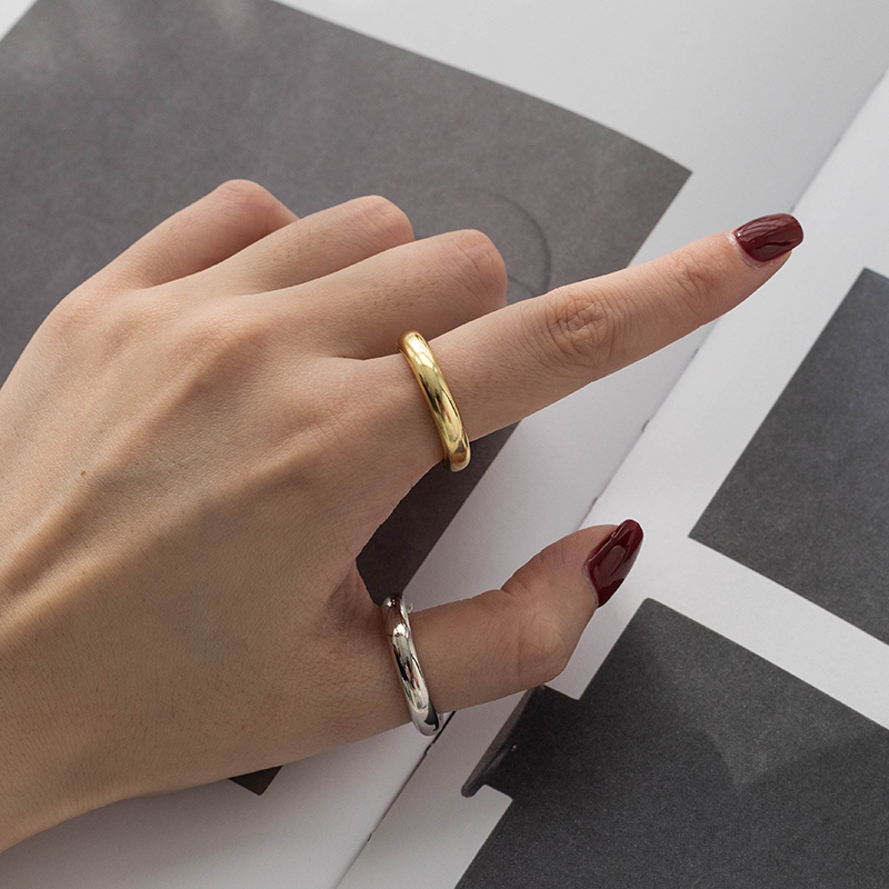 戒指纯银圆圈开口韩国网红个性粗素圈金色大拇指戒指