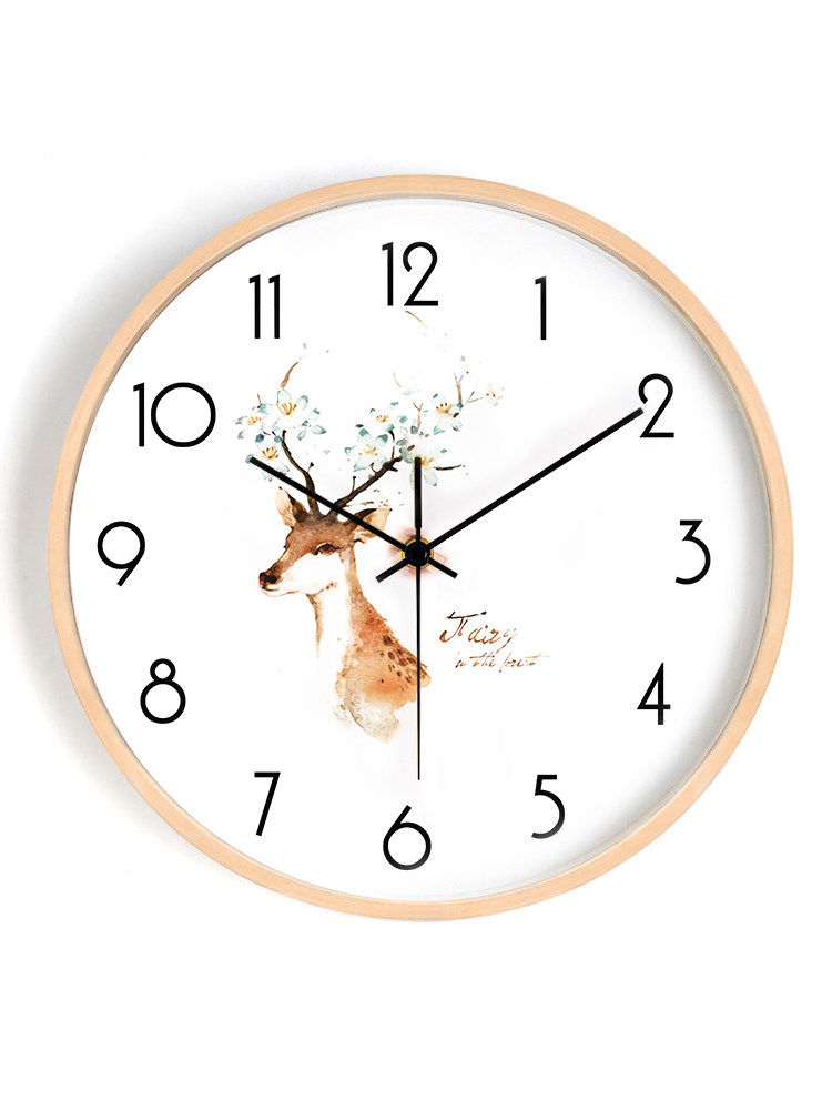 北欧挂钟家用客厅挂表简约大气时钟实木钟表挂钟
