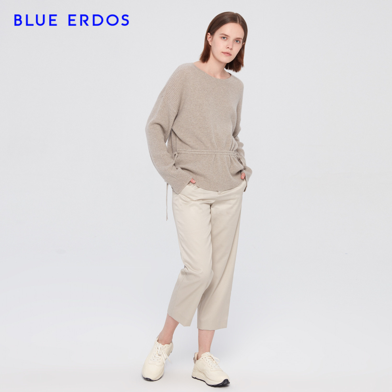 blueerdos女装春夏新品圆领长袖山羊山羊绒绒女毛针织衫