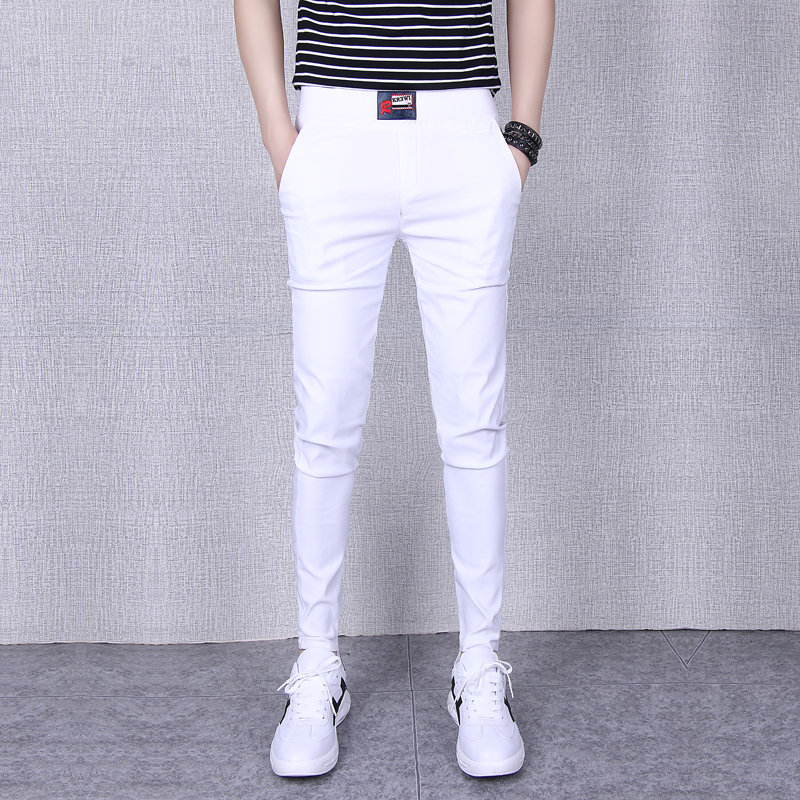快手红人同款小脚裤潮牌社会精神小伙长裤男弹力修身显瘦白色裤子