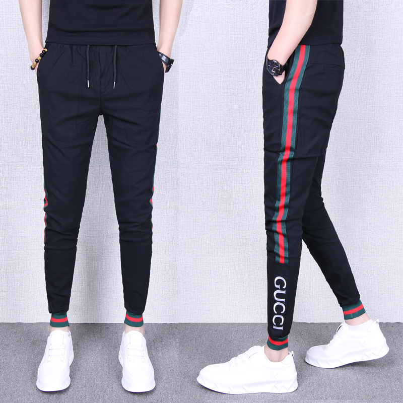 潮牌网红黑色长裤子男修身韩版百搭小脚裤社会精神小伙束脚休闲裤