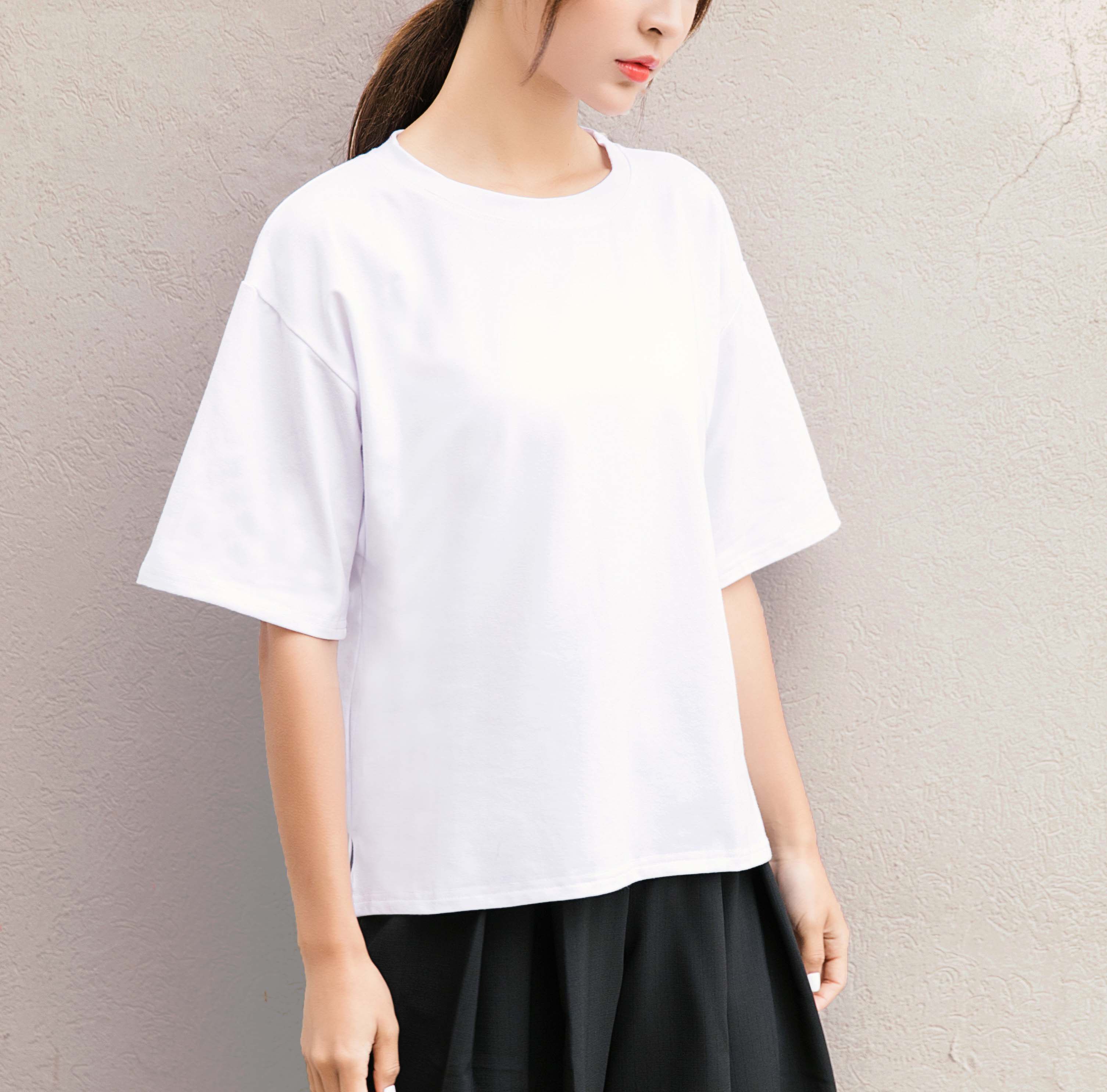 韩版女装夏季宽松休闲半袖体恤纯色上衣学生短袖百搭纯棉白t恤潮