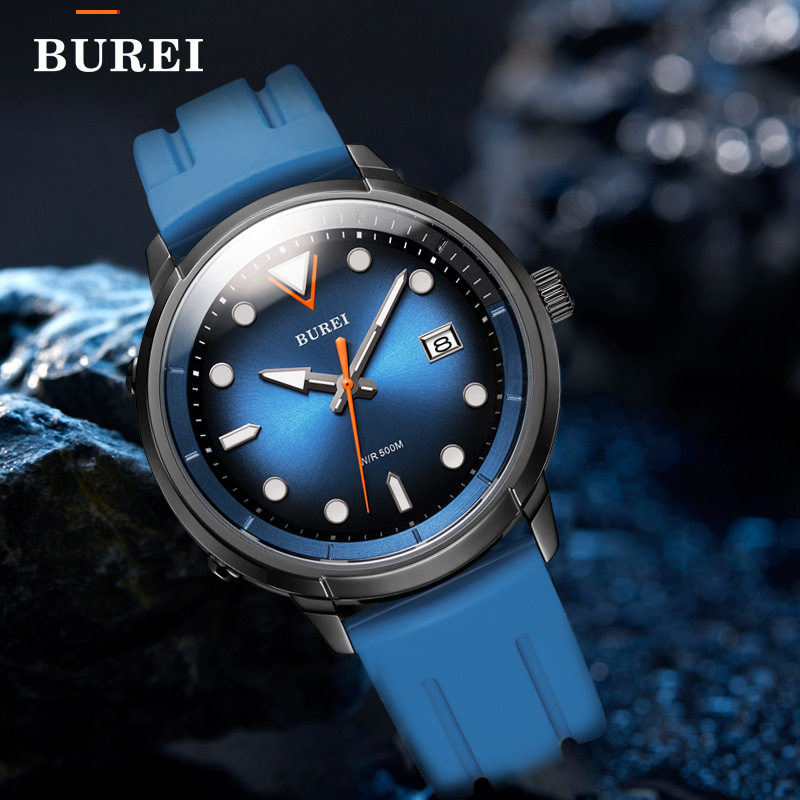 burei新款针扣瑞士品牌全自动机械表500米绿水鬼潜水国产腕表