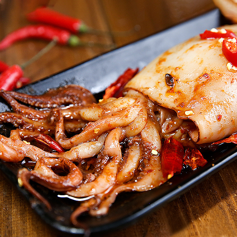 拍四件即食整只香辣铁板大鱿鱼