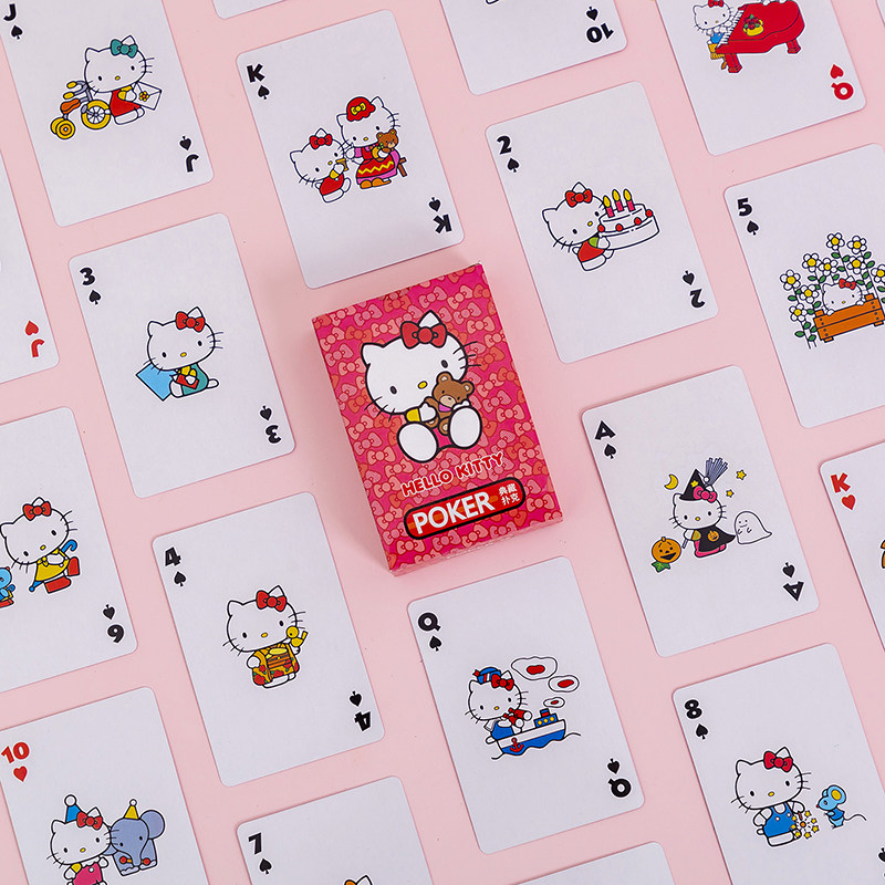 正版hellokitty扑克牌可爱卡通创意铁盒盒装益智扑克