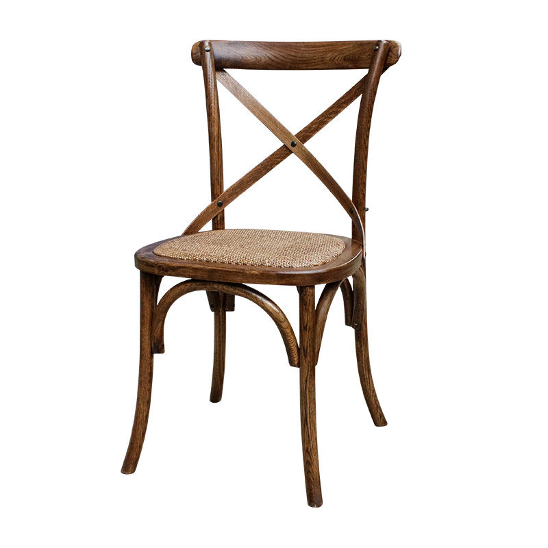 美式复古餐椅实木咖啡椅家用成人靠背椅子饭店餐厅叉背椅做旧乡村