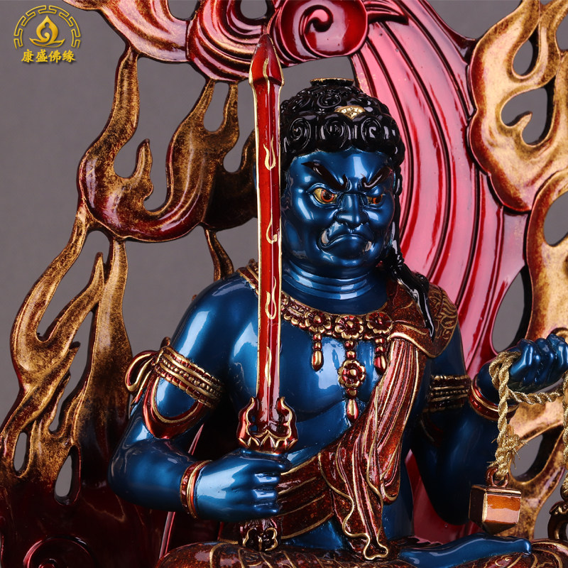 不动明王佛像摆件纯铜属鸡本命佛家居供奉不动尊菩萨铜像彩绘