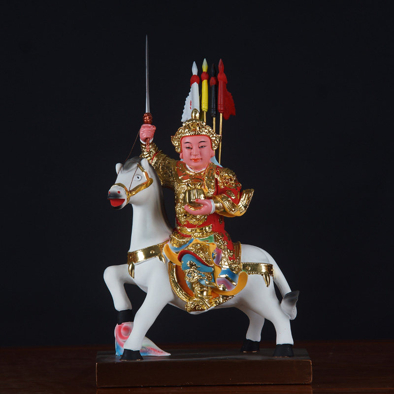 将军白马风水神像树脂道教骑马童将军报马小童摆件