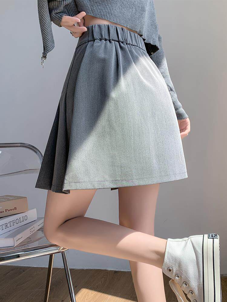 黑色褶裙女秋冬百西装半身裙高腰显短裙字瘦a裙学院风呢短裙毛小